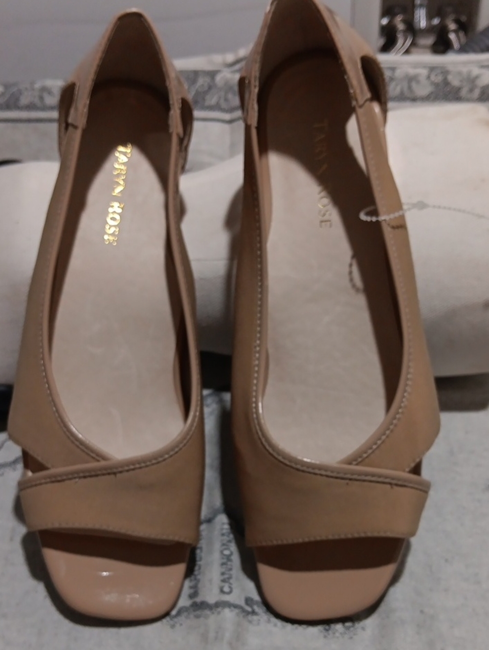 Taryn Rose Tan Open-Toe Slingback Flats